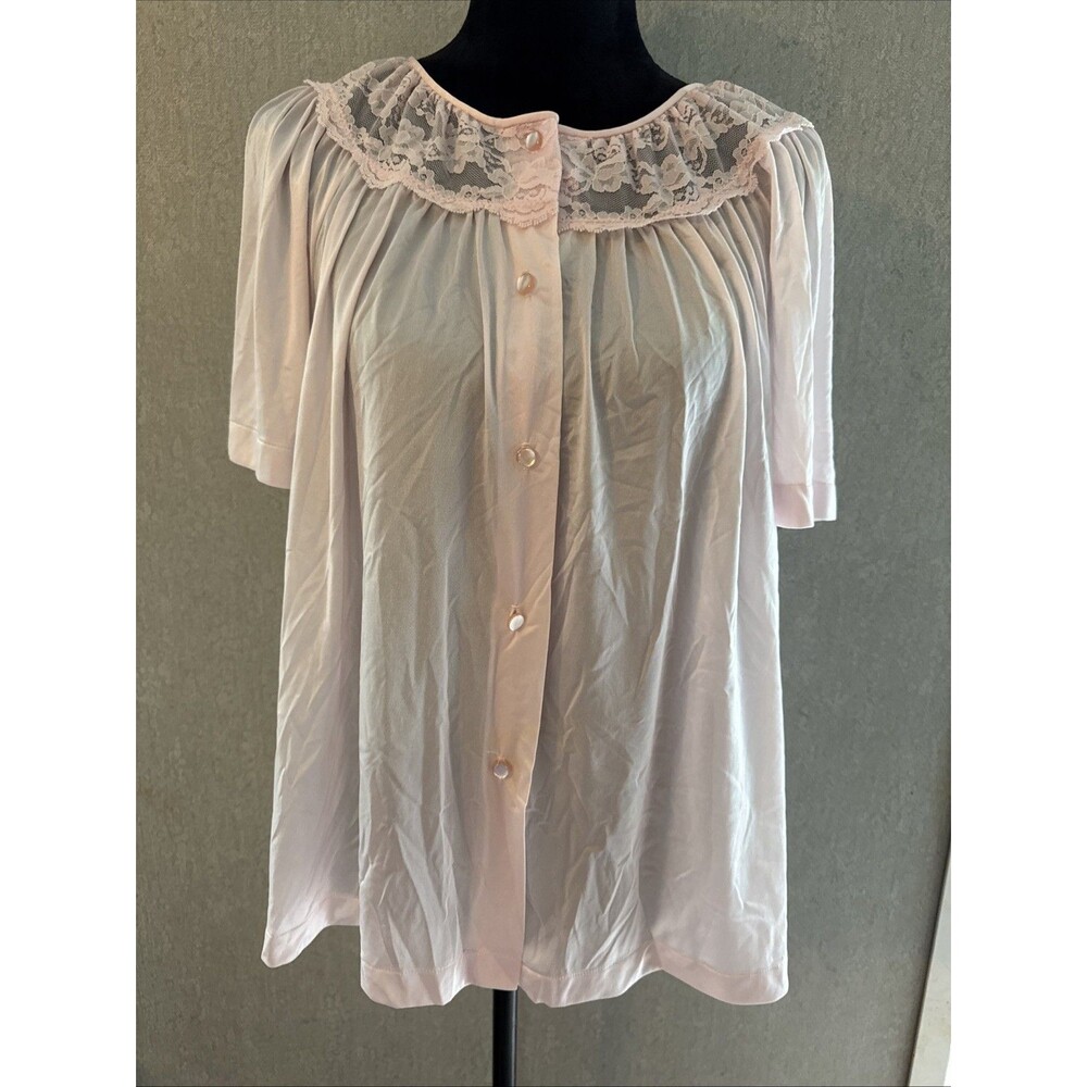Vintage 70s Gilead Pink Nylon Bed Jacket Brace Portrait Collar Med